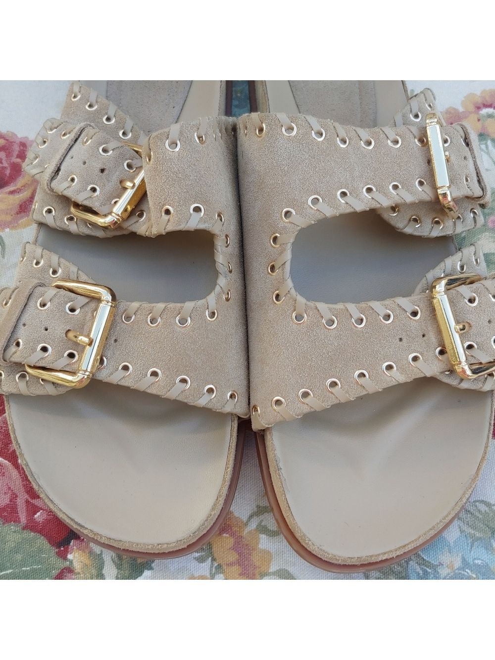Zara Tan Suede Double Strap Slide Sandals with Gromets Women's size US 11 Euro 4 - Picture 8 of 17